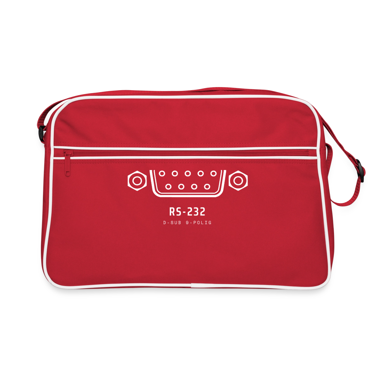 "RS-232, D-Sub 9-polig" Motiv-Retro-Tasche, Farbe Rot/Weiß