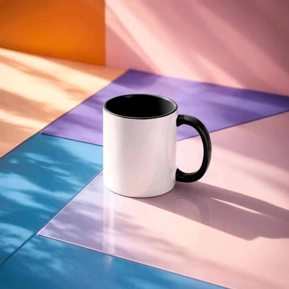 Keramiktasse zweifarbig 325ml - personalisierbar - Weiß/Schwarz