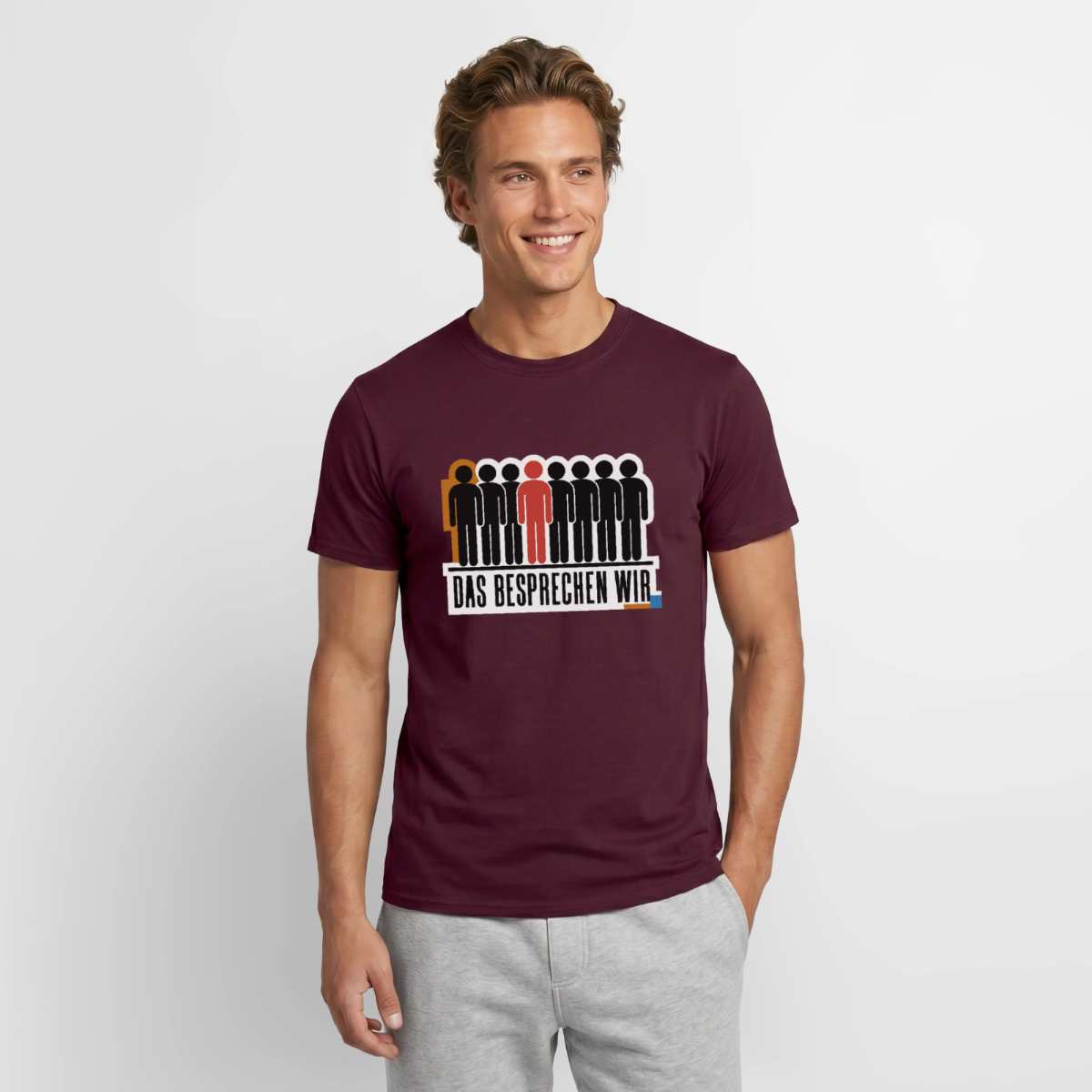 "Das besprechen wir. Isotype-Motiv" Motiv-T-Shirt für Männer, Farbe Ziegelrot