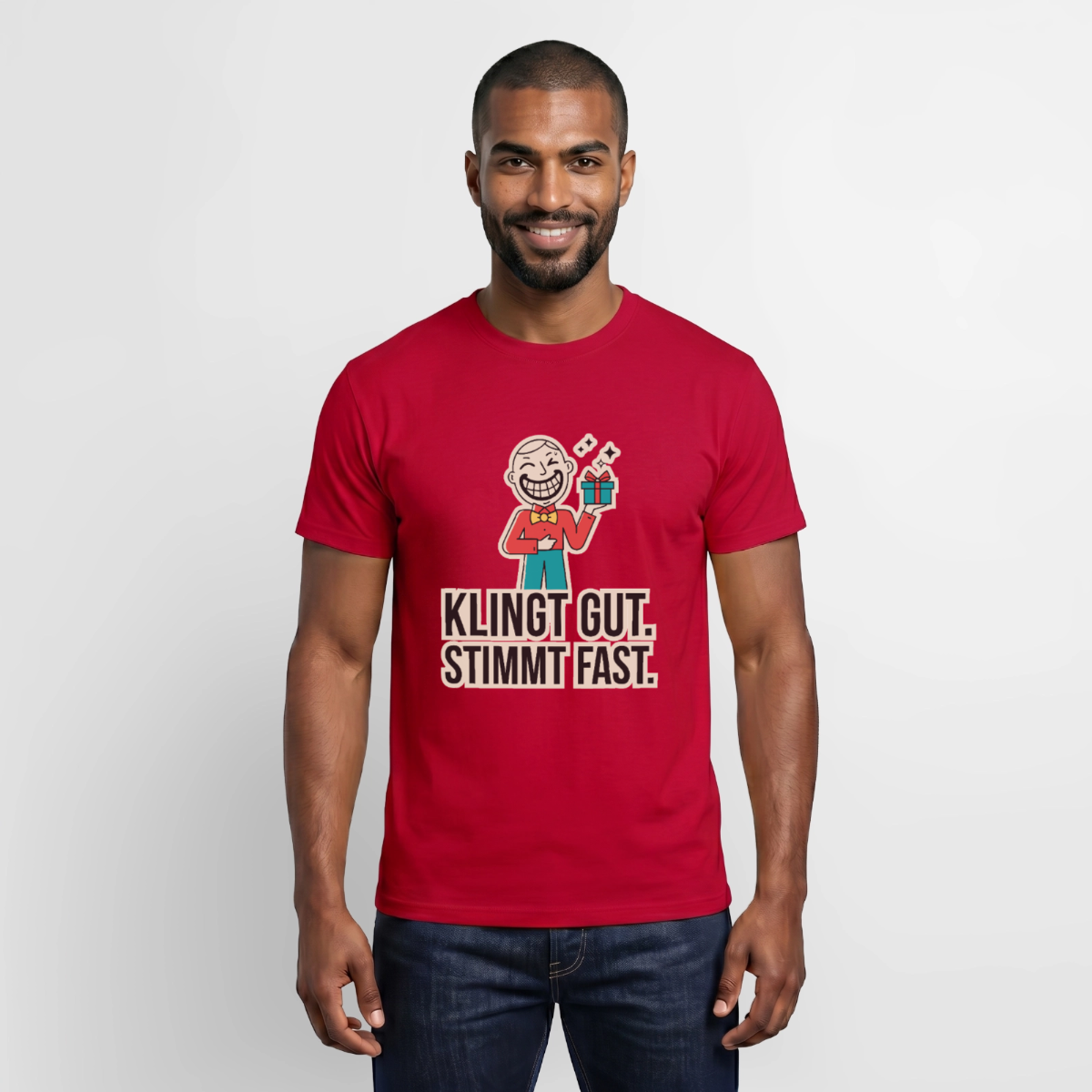 Klingt gut. Stimmt fast. Motiv-T-Shirt für Männer, Farbe Rot, Model