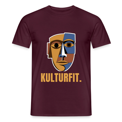 Kulturfit. Kubismus-Motiv Motiv-T-Shirt für Männer, Farbe Ziegelrot