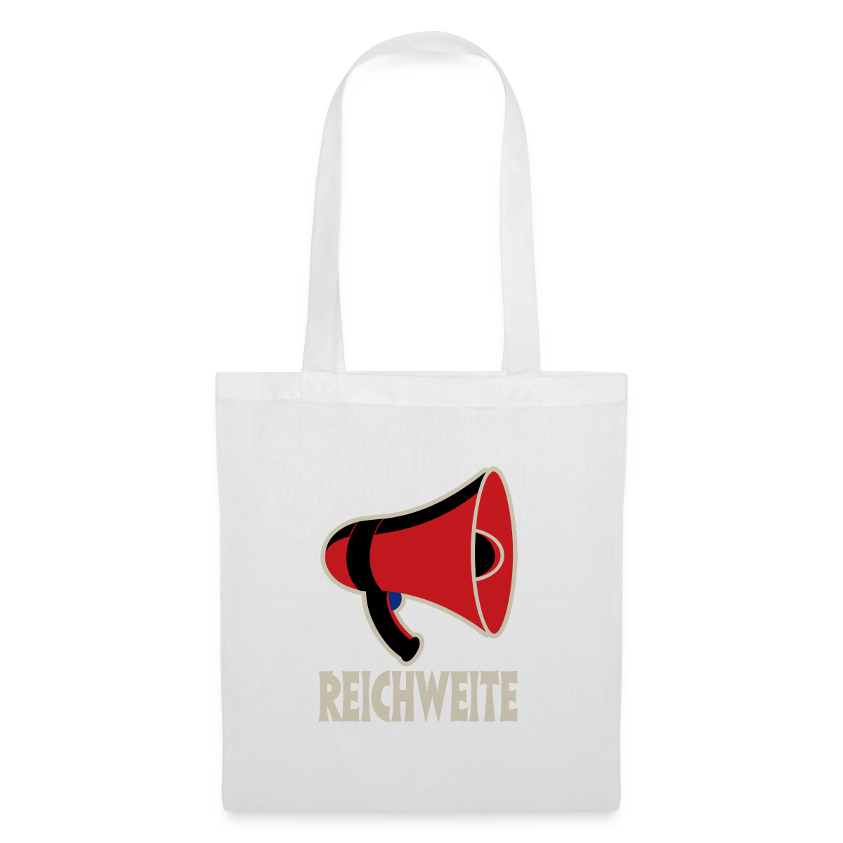 Reichweite. Sachplakat-Motiv Stoffbeutel, Farbe Weiß