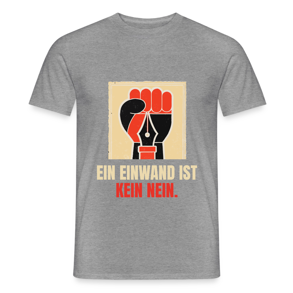 Ein Einwand ist kein Nein. Motiv-T-Shirt für Männer, Farbe Graphit meliert