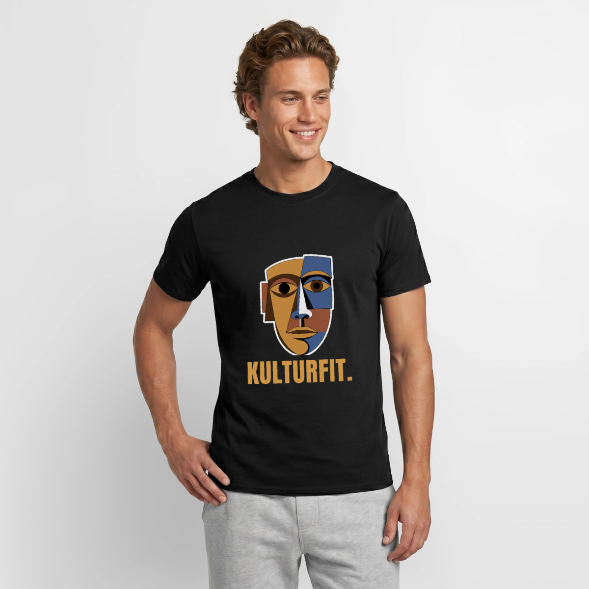 "Kulturfit. Kubismus-Motiv" Motiv-T-Shirt für Männer, Farbe Schwarz, Model