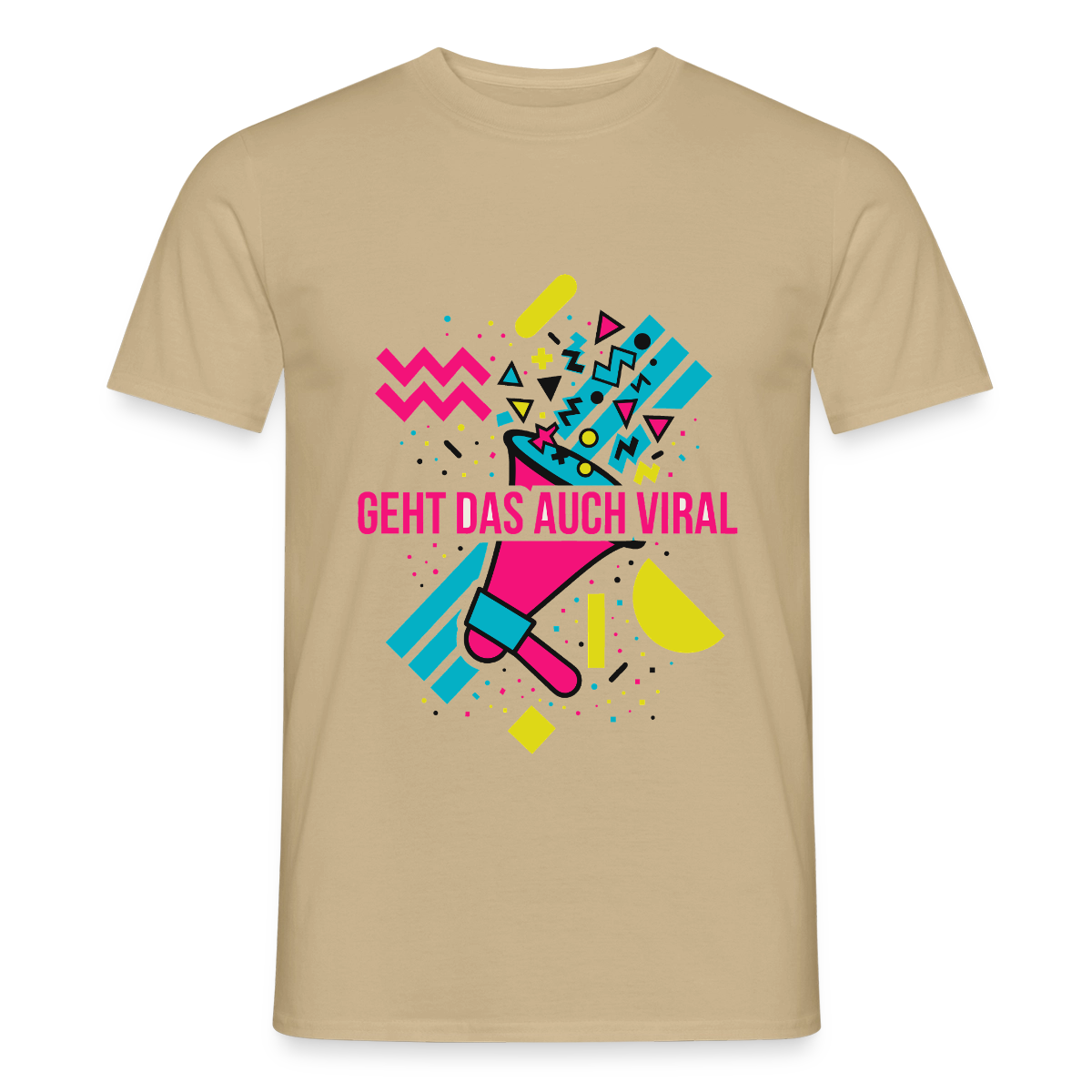Geht das auch viral? Memphis-Motiv Motiv-T-Shirt für Männer, Farbe Sandbeige