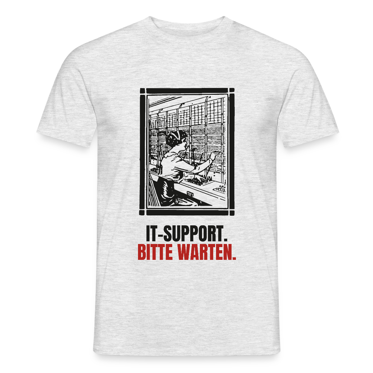IT-Support. Bitte warten. Motiv-T-Shirt für Männer, Farbe Grau meliert