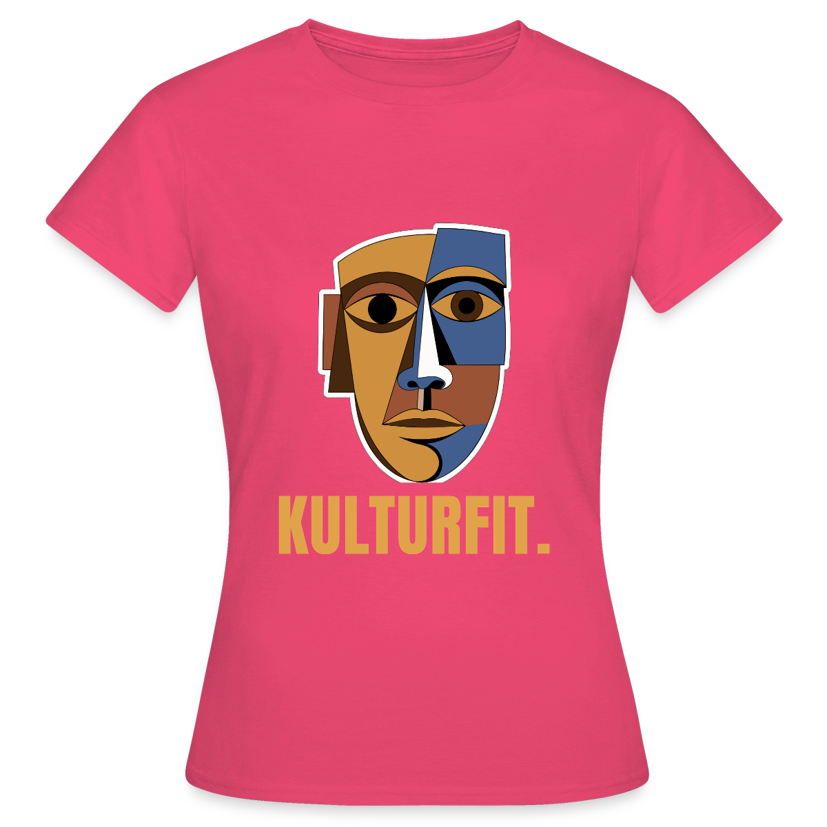 Kulturfit. Kubismus-Motiv Motiv-T-Shirt für Frauen, Farbe Azalea