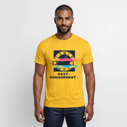 "Zeitmanagement. Glitch-Motiv" Motiv-T-Shirt für Männer, Farbe Gelb