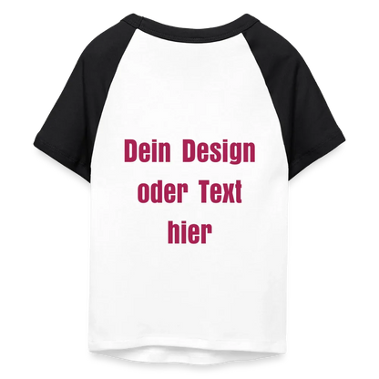 Frauen Cropped Baseball T-Shirt - personalisierbare Vorder- und Rückseite - Weiß/Schwarz