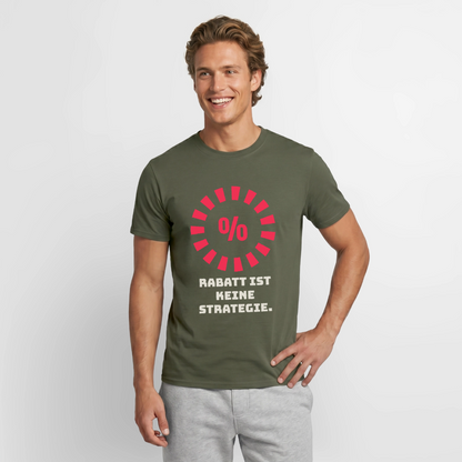 "Rabatt ist keine Strategie." Motiv-T-Shirt für Männer, Farbe Militärgrün
