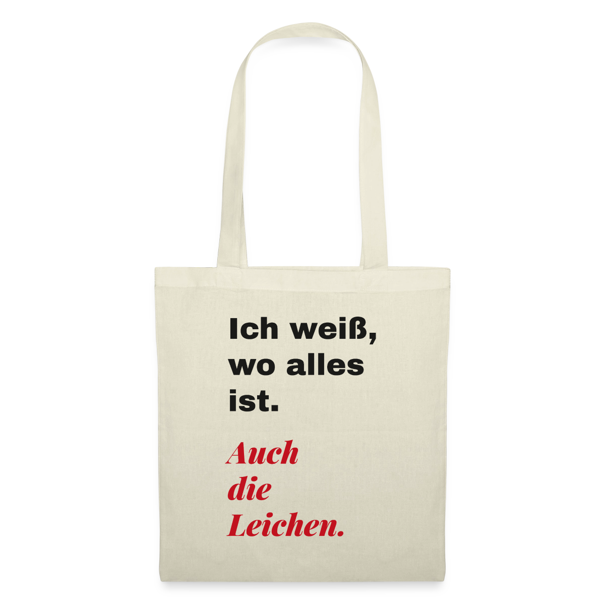 Ich weiß, wo alles ist. Auch die Leichen. Stoffbeutel, Farbe Natur