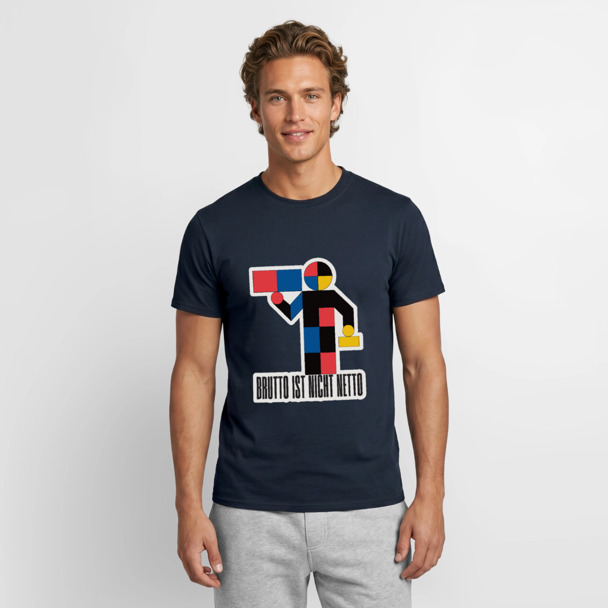 "Brutto ist nicht Netto. Bauhaus-Motiv" Motiv-T-Shirt für Männer, Farbe Navy