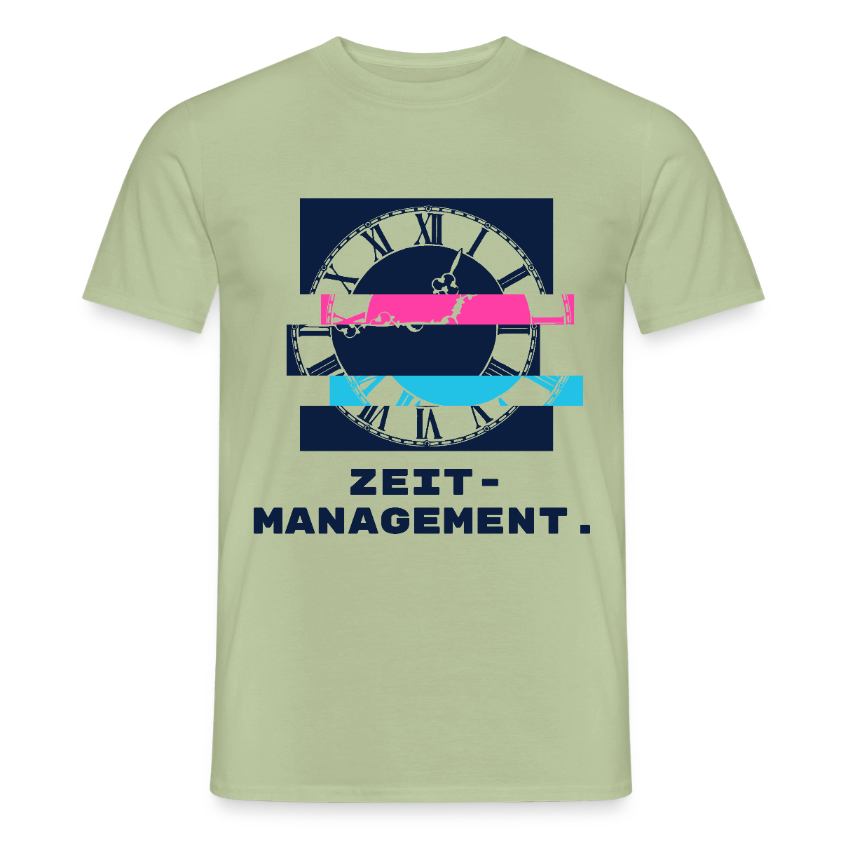 "Zeitmanagement. Glitch-Motiv" Motiv-T-Shirt für Männer, Farbe Sage