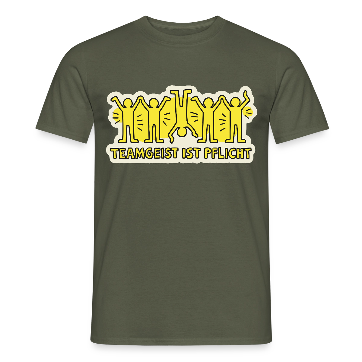 Teamgeist ist Pflicht. Pop-Art-Motiv Motiv-T-Shirt für Männer, Farbe Militärgrün