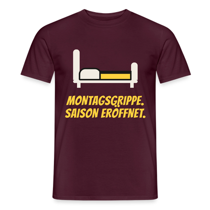 Montagsgrippe. Saison eröffnet. Motiv-T-Shirt für Männer, Farbe Ziegelrot