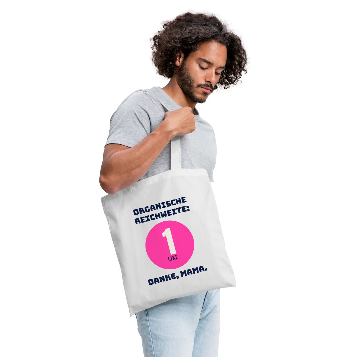 Organische Reichweite: 1 Like. Danke, Mama. Stoffbeutel, Farbe Weiß, Model