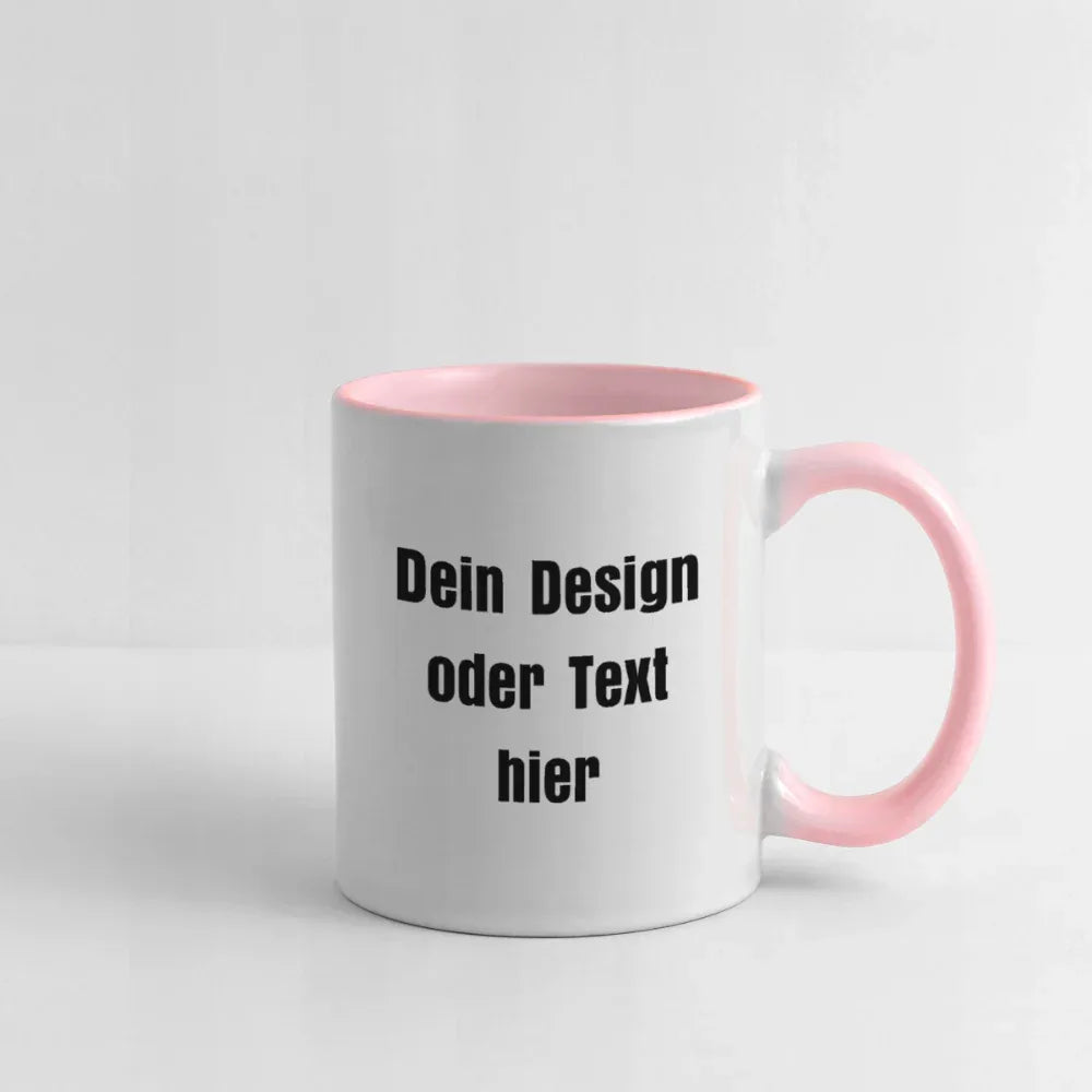 Keramiktasse zweifarbig 325ml - personalisierbar - Weiß/Pink