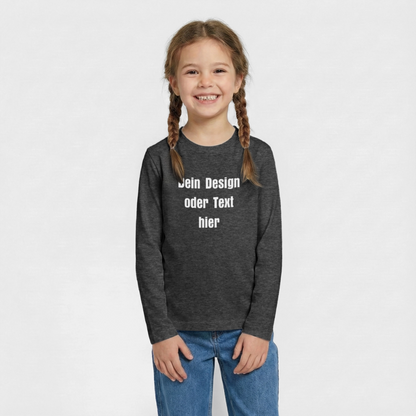Teenager Premium Langarmshirt - personalisierbare Vorder- und Rückseite - Anthrazit meliert