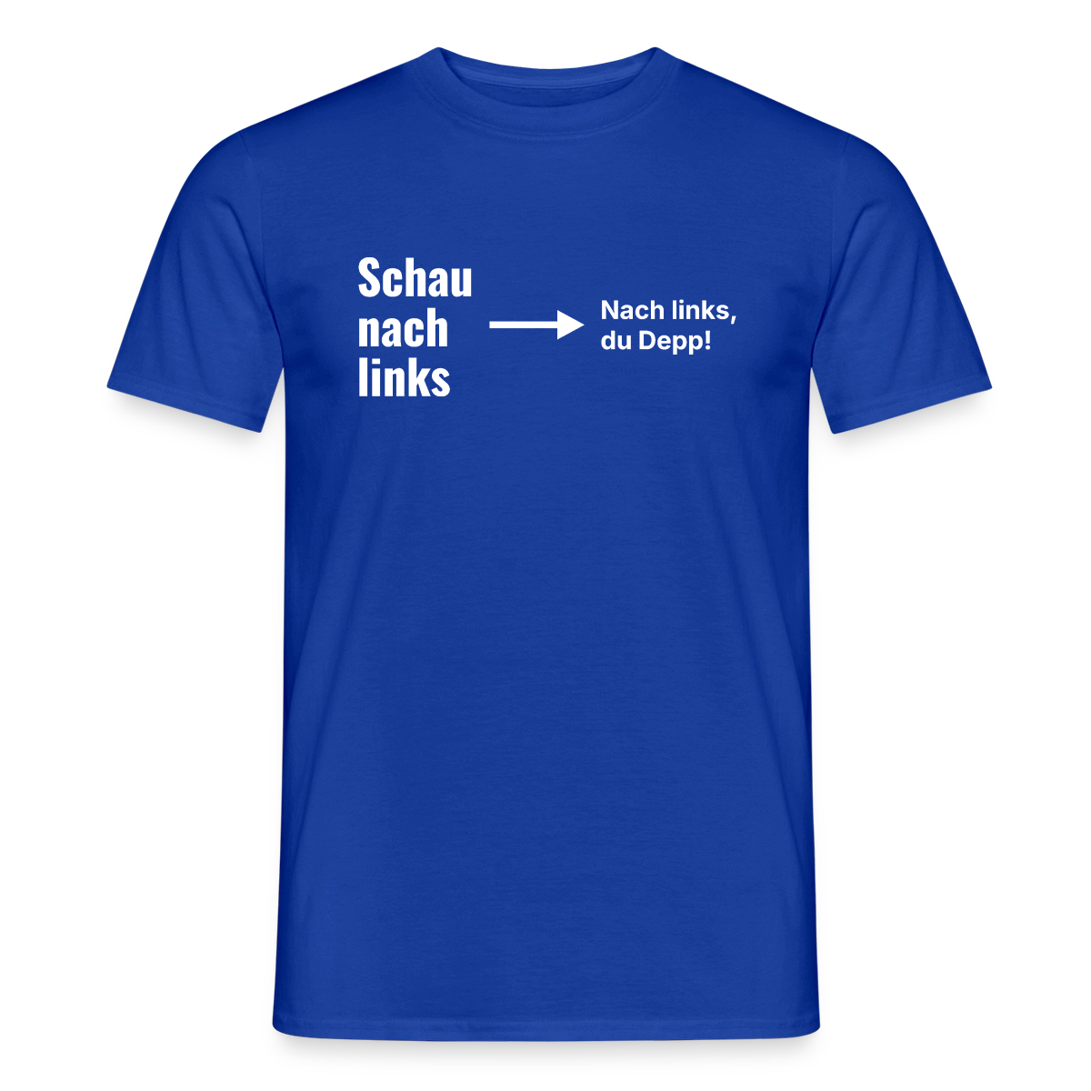 Schau nach links. Typo-Motiv Motiv-T-Shirt für Männer, Farbe Dunkelblau