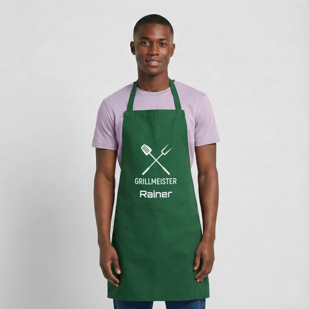 Koch- oder Grillschürze "Grillmeister" - personalisierbarer Name oder Text - Grün