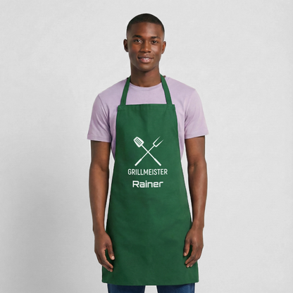 Koch- oder Grillschürze "Grillmeister" - personalisierbarer Name oder Text - Grün
