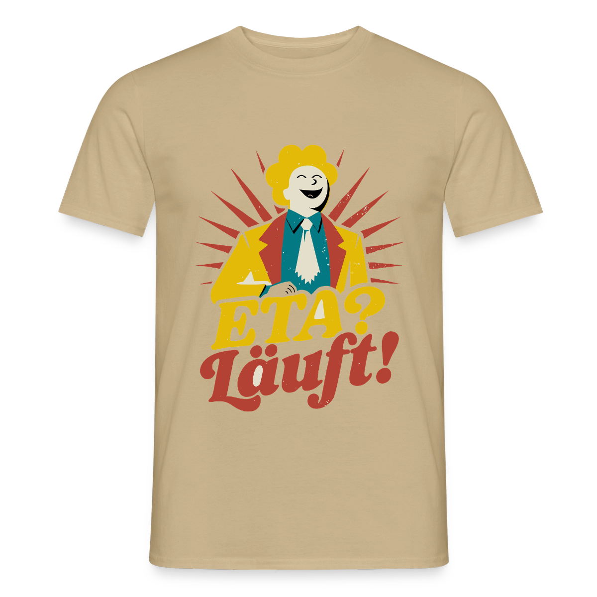 "ETA? Läuft! Midcentury-Motiv" Motiv-T-Shirt für Männer, Farbe Sandbeige