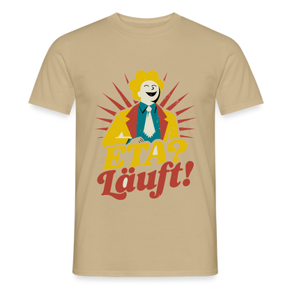 "ETA? Läuft! Midcentury-Motiv" Motiv-T-Shirt für Männer, Farbe Sandbeige