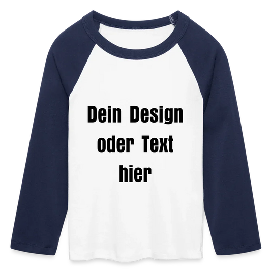 Frauen Cropped Baseball T-Shirt 3/4 Arm - personalisierbare Vorder- und Rückseite - Weiß/Navy 