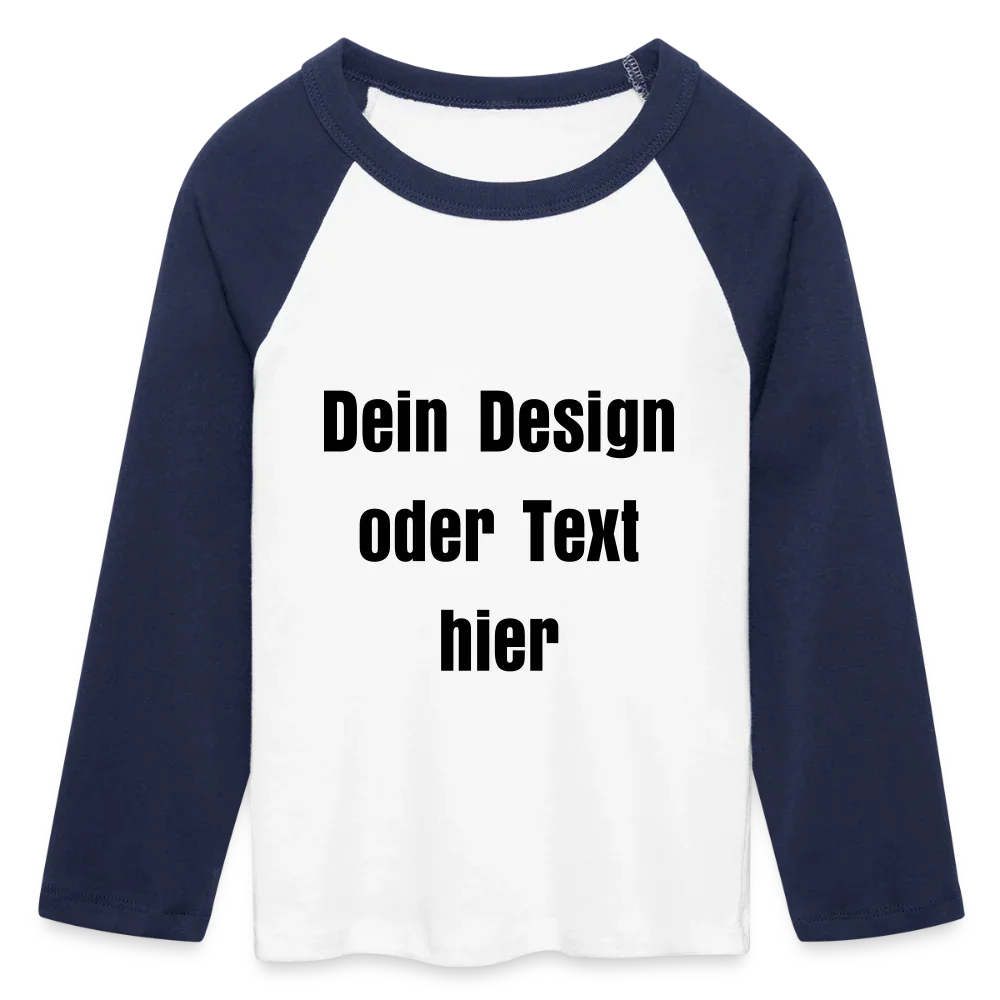 Frauen Cropped Baseball T-Shirt 3/4 Arm - personalisierbare Vorder- und Rückseite - Weiß/Navy 