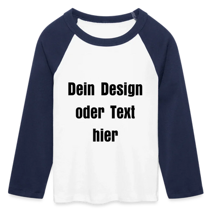Frauen Cropped Baseball T-Shirt 3/4 Arm - personalisierbare Vorder- und Rückseite - Weiß/Navy 