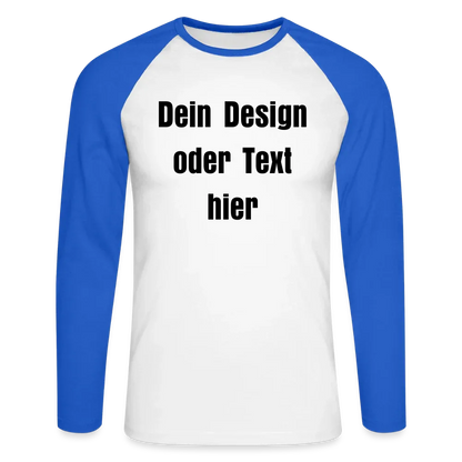 Männer Baseballshirt langarm - personalisierbare Vorder- und Rückseite - Weiß/Royalblau