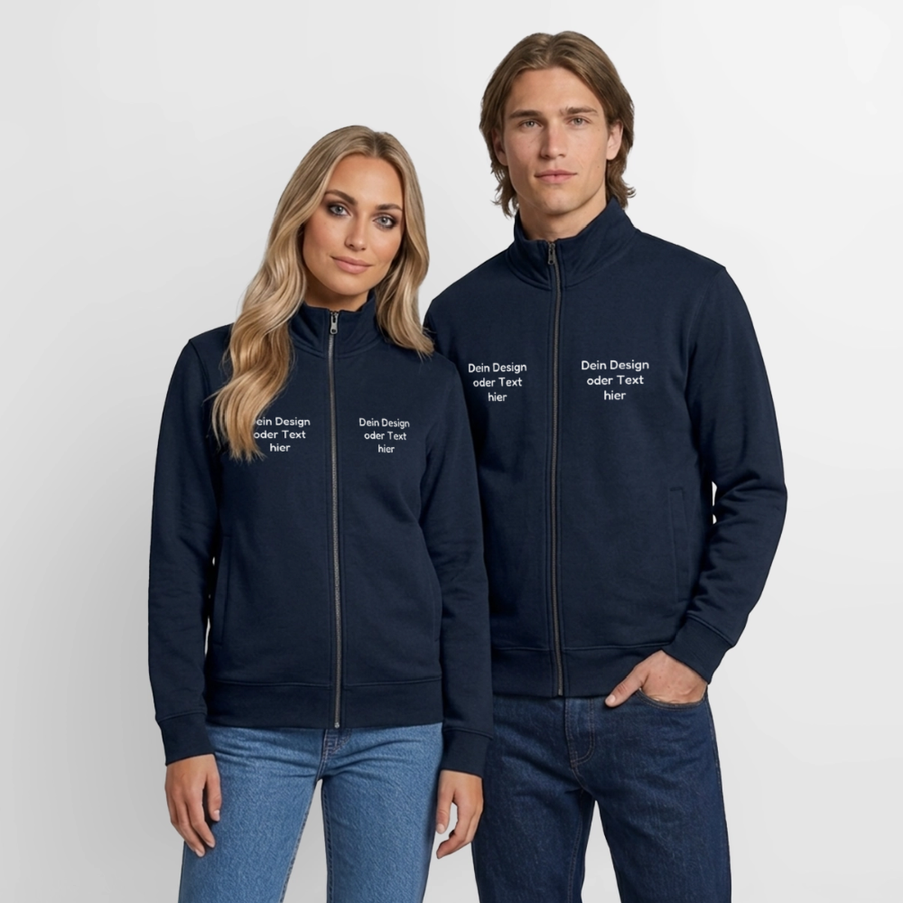 Pullover mit Zip-Kragen für Sie und Ihn (Unisex) - personalisierbare Vorder- und Rückseite - Navy