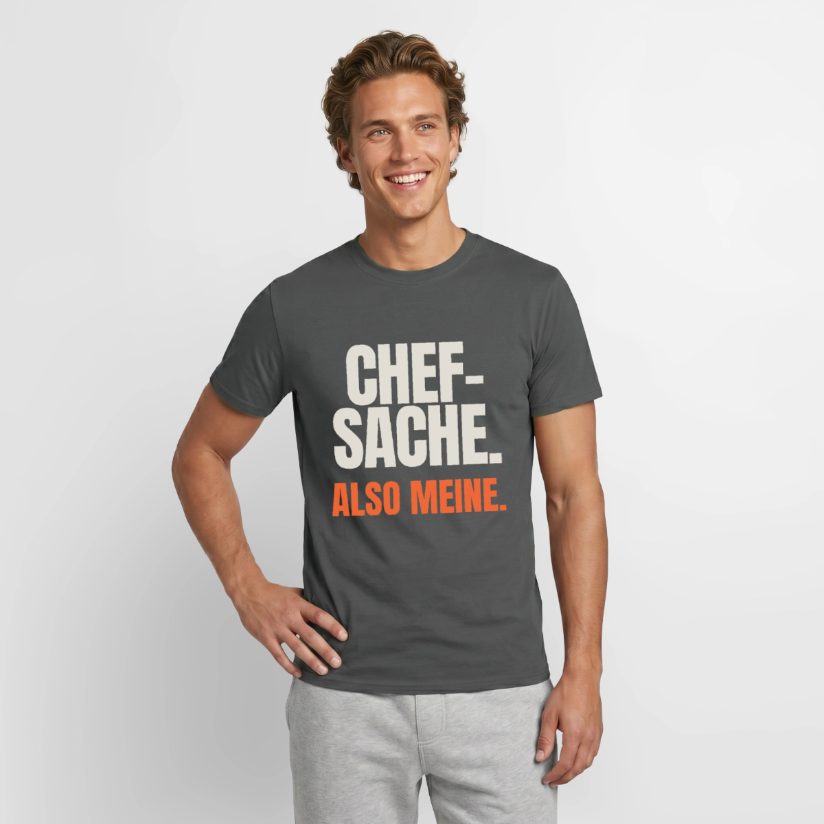 "Chefsache. Also meine." Motiv-T-Shirt für Männer, Farbe Anthrazit