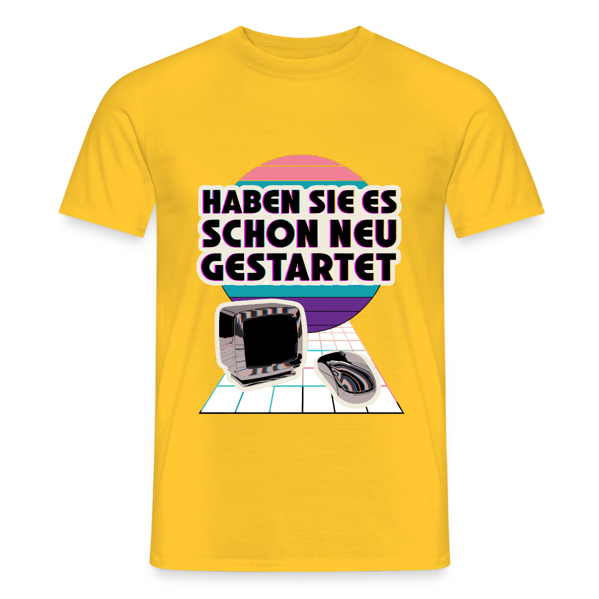 Haben Sie es schon neu gestartet? Vaporwave-Motiv Motiv-T-Shirt für Männer, Farbe Gelb