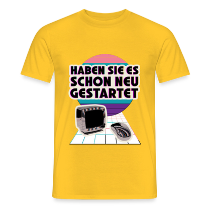 Haben Sie es schon neu gestartet? Vaporwave-Motiv Motiv-T-Shirt für Männer, Farbe Gelb