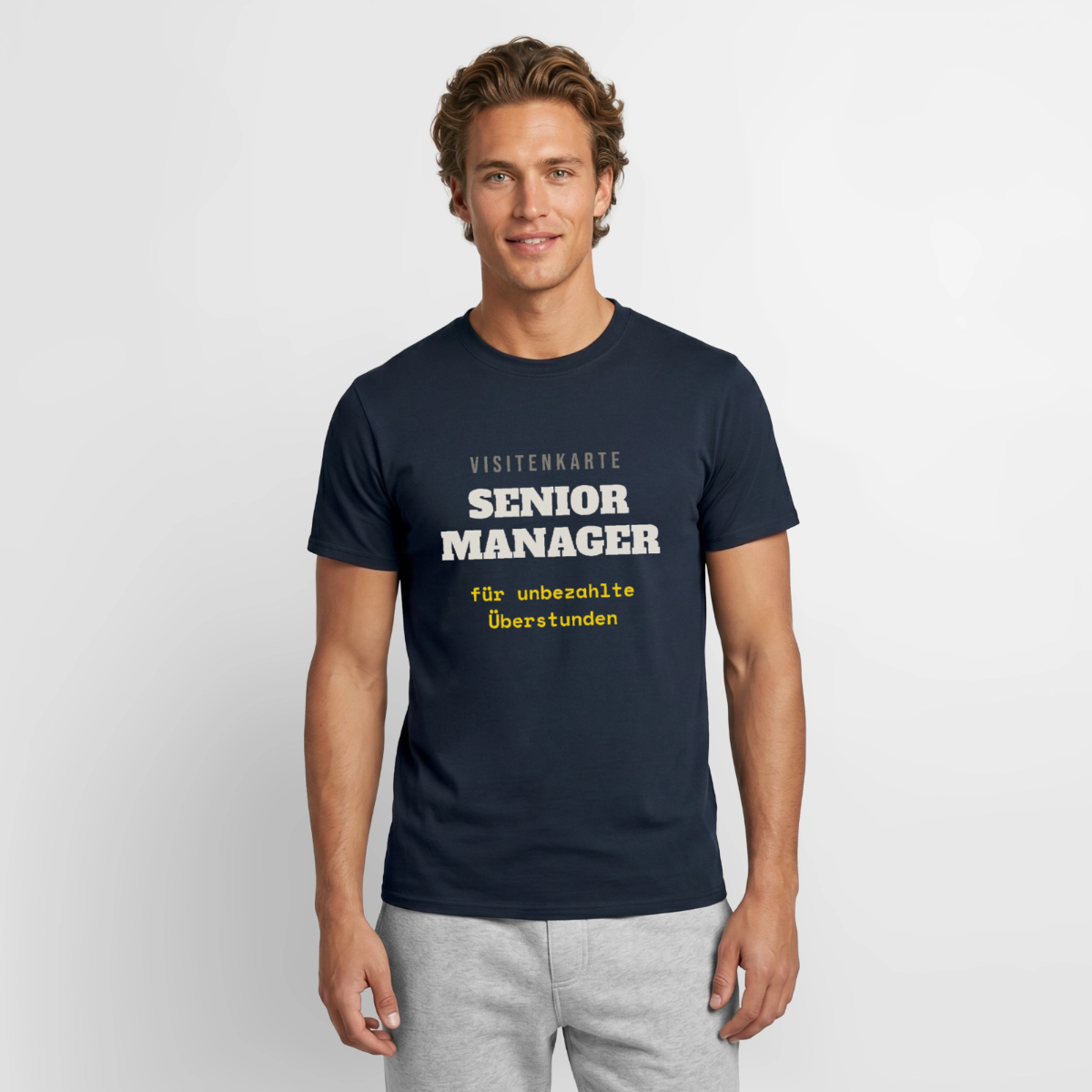 "Senior Manager für unbezahlte Überstunden" Motiv-T-Shirt für Männer, Farbe Navy