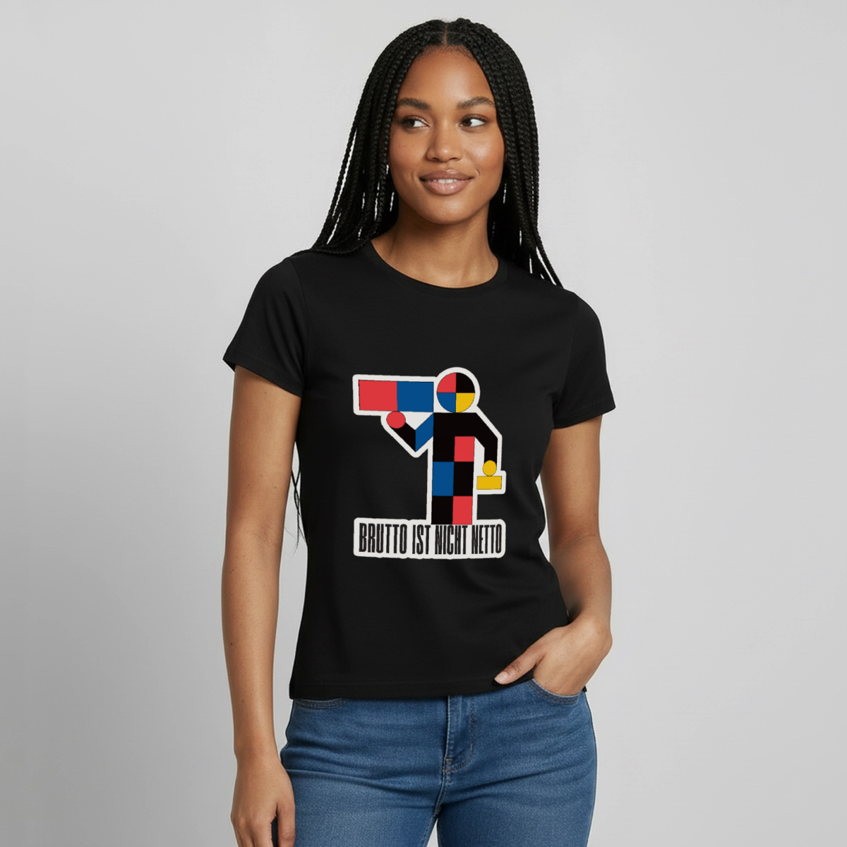 "Brutto ist nicht Netto. Bauhaus-Motiv" Motiv-T-Shirt für Frauen, Farbe Schwarz