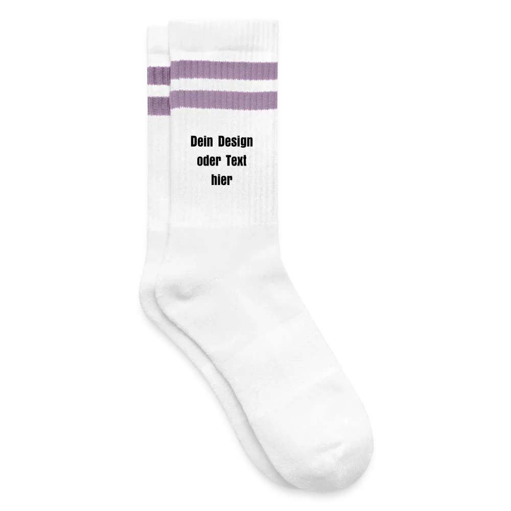 Tennissocken gestreift - personalisierbar - Weiß/Flieder 