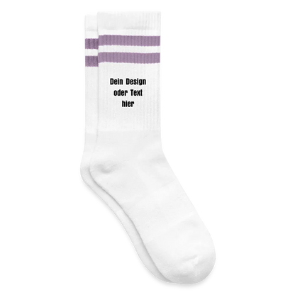 Tennissocken gestreift - personalisierbar - Weiß/Flieder 