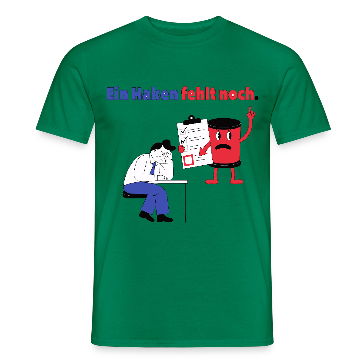 "Ein Haken fehlt noch. Comic-Motiv" Motiv-T-Shirt für Männer, Farbe Kelly Green