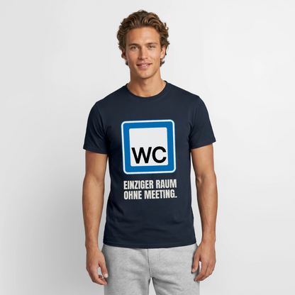 "WC: einziger Raum ohne Meeting." Motiv-T-Shirt für Männer, Farbe Navy
