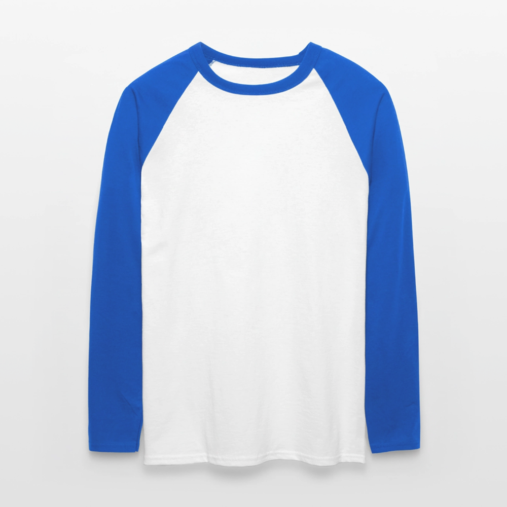 Männer Baseballshirt langarm - personalisierbare Vorder- und Rückseite - Weiß/Royalblau