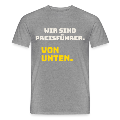 "Wir sind Preisführer. Von unten." Motiv-T-Shirt für Männer, Farbe Graphit meliert