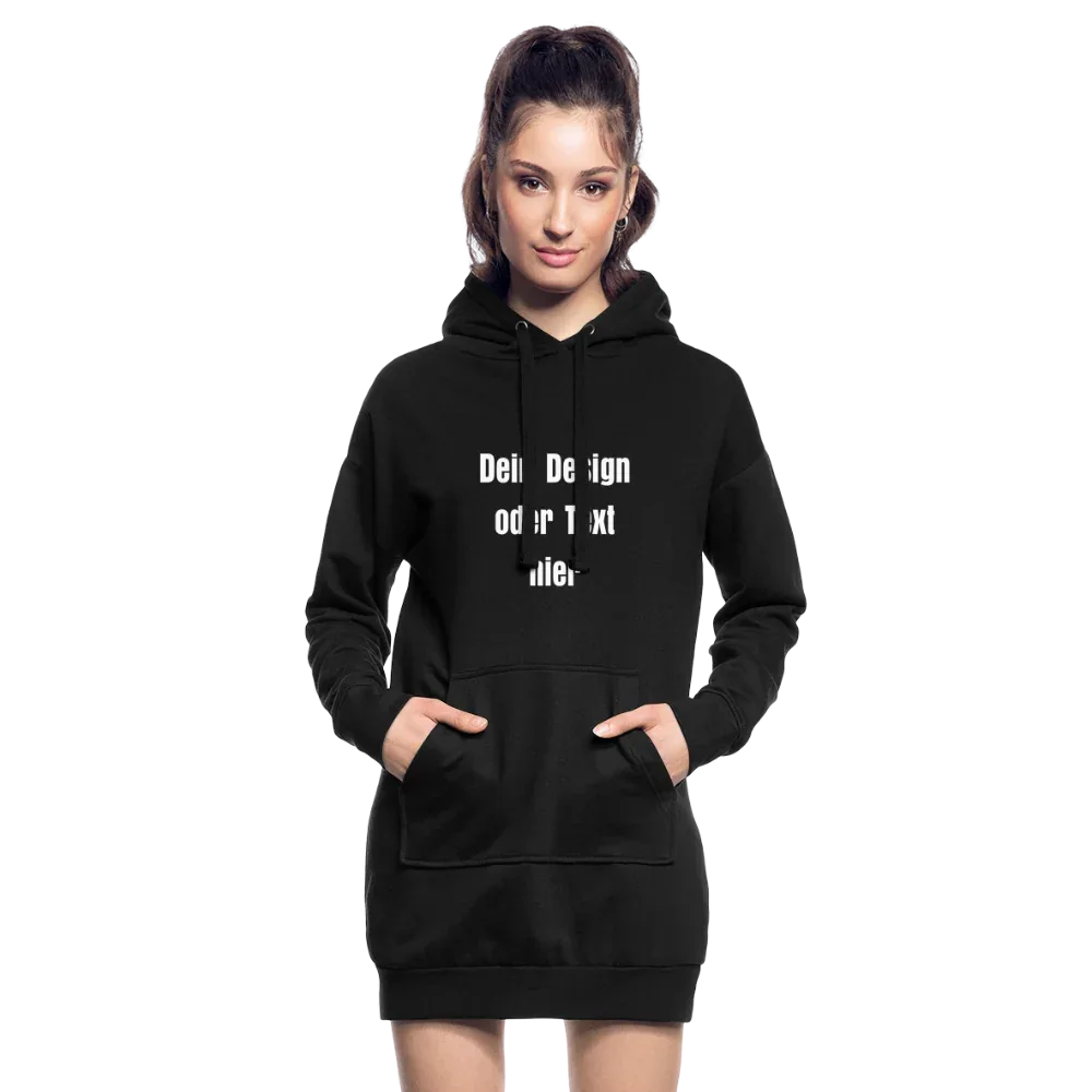 Hoodie-Kleid / Kapuzenpullover in Kleidlänge - personalisierbare Vorder- und Rückseite - Schwarz