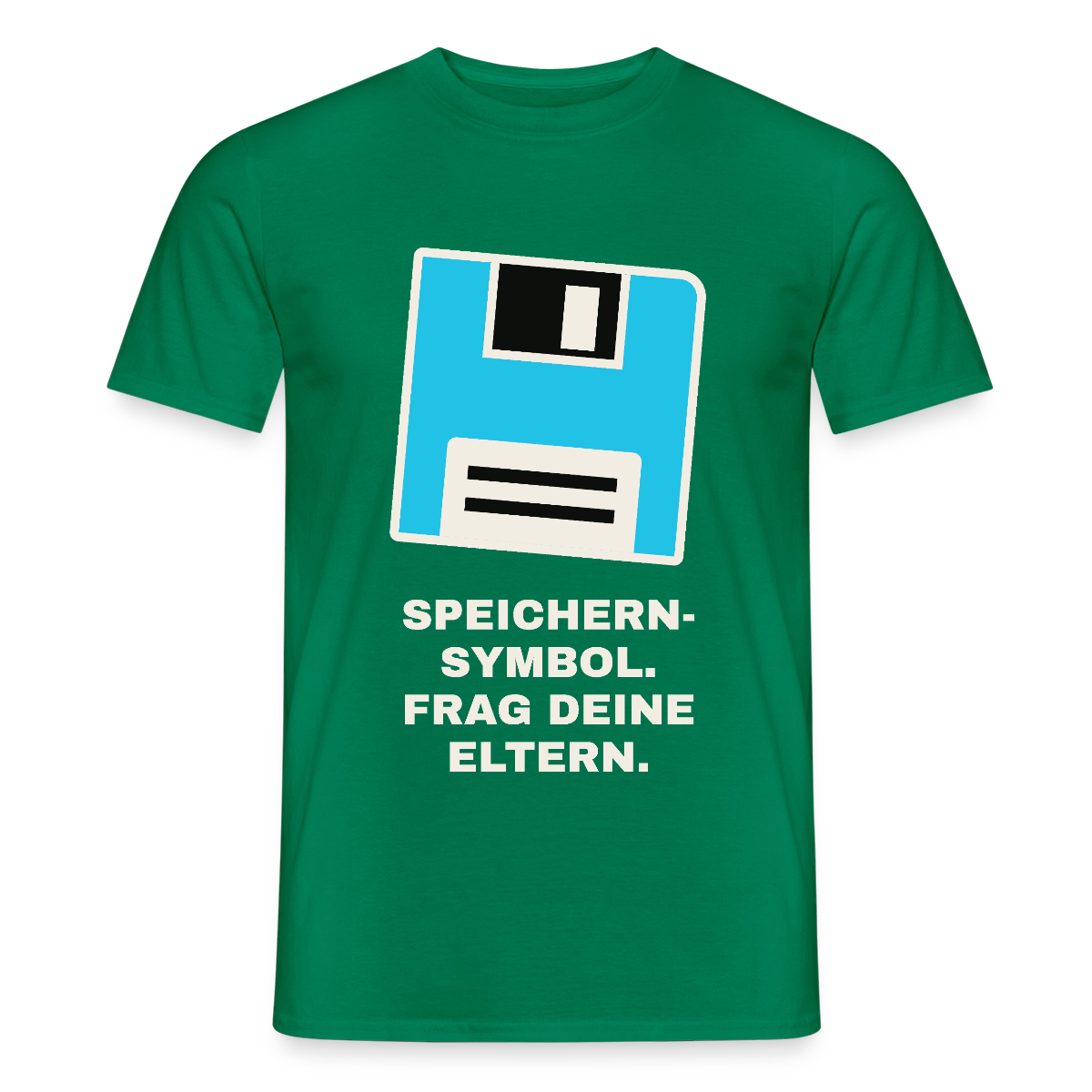Speichern-Symbol. Frag deine Eltern. Motiv-T-Shirt für Männer, Farbe Kelly Green