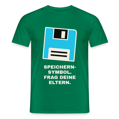 Speichern-Symbol. Frag deine Eltern. Motiv-T-Shirt für Männer, Farbe Kelly Green