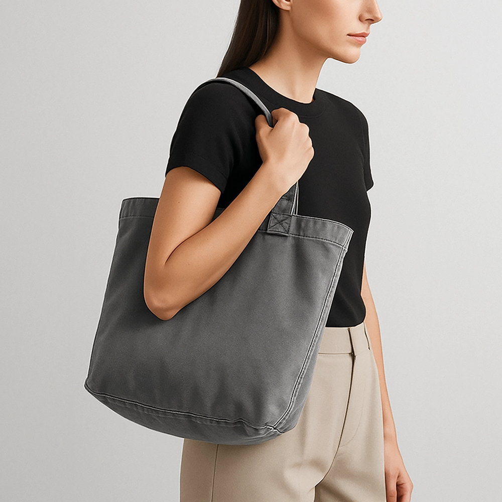 Vintage-Washed Shopper / Einkaufstasche im Vintage Stil - personalisierbar - Vintage Schwarz