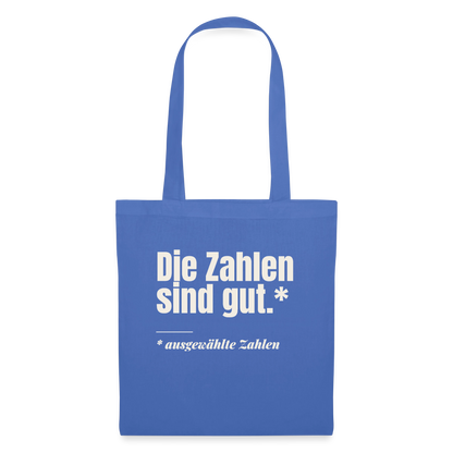 Die Zahlen sind gut. Ausgewählte Zahlen. Stoffbeutel, Farbe Hellblau