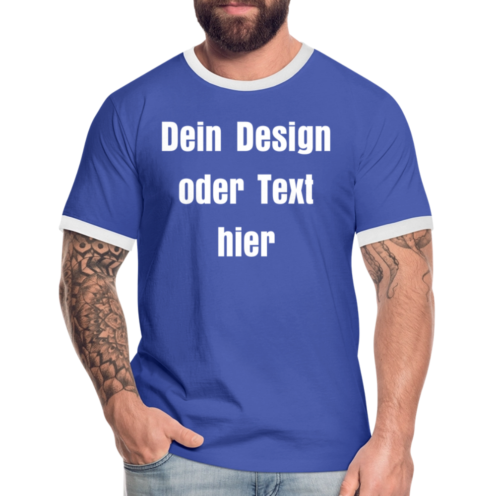 Männer Kontrast-T-Shirt - personalisierbare Vorder- und Rückseite - Blau/Weiß
