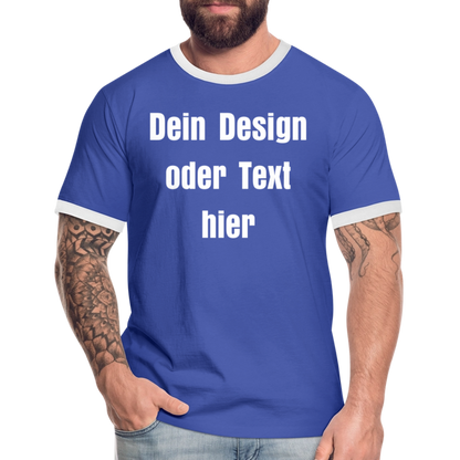 Männer Kontrast-T-Shirt - personalisierbare Vorder- und Rückseite - Blau/Weiß